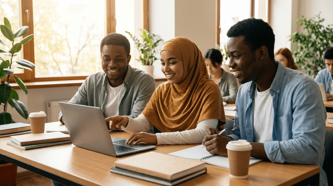Students collaborating on a laptop